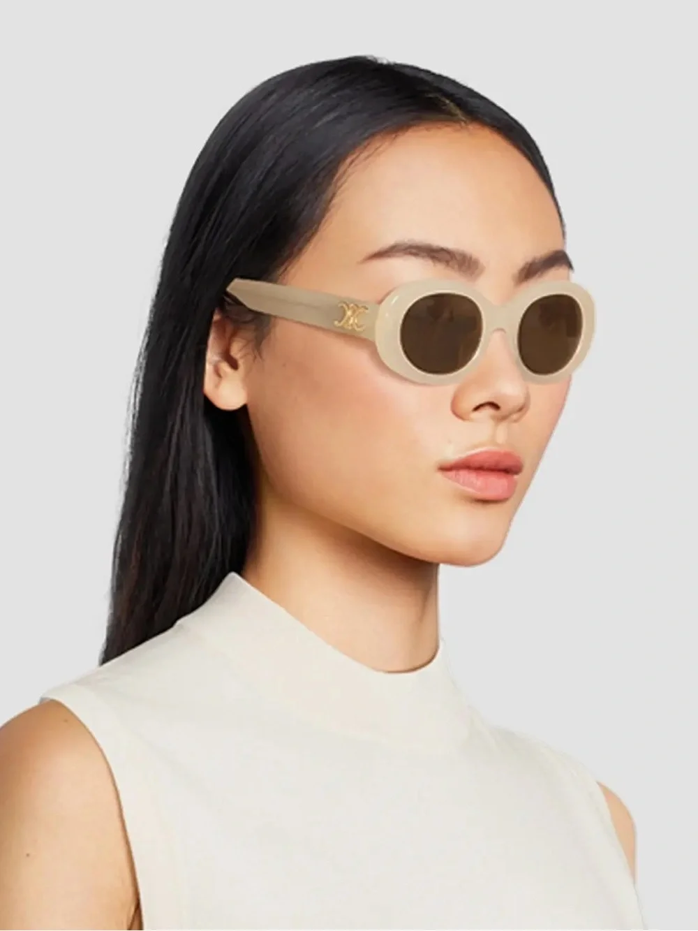 Celine Eyewear Triomphe oval acetate sunglasses, white, 52 mm, gently used